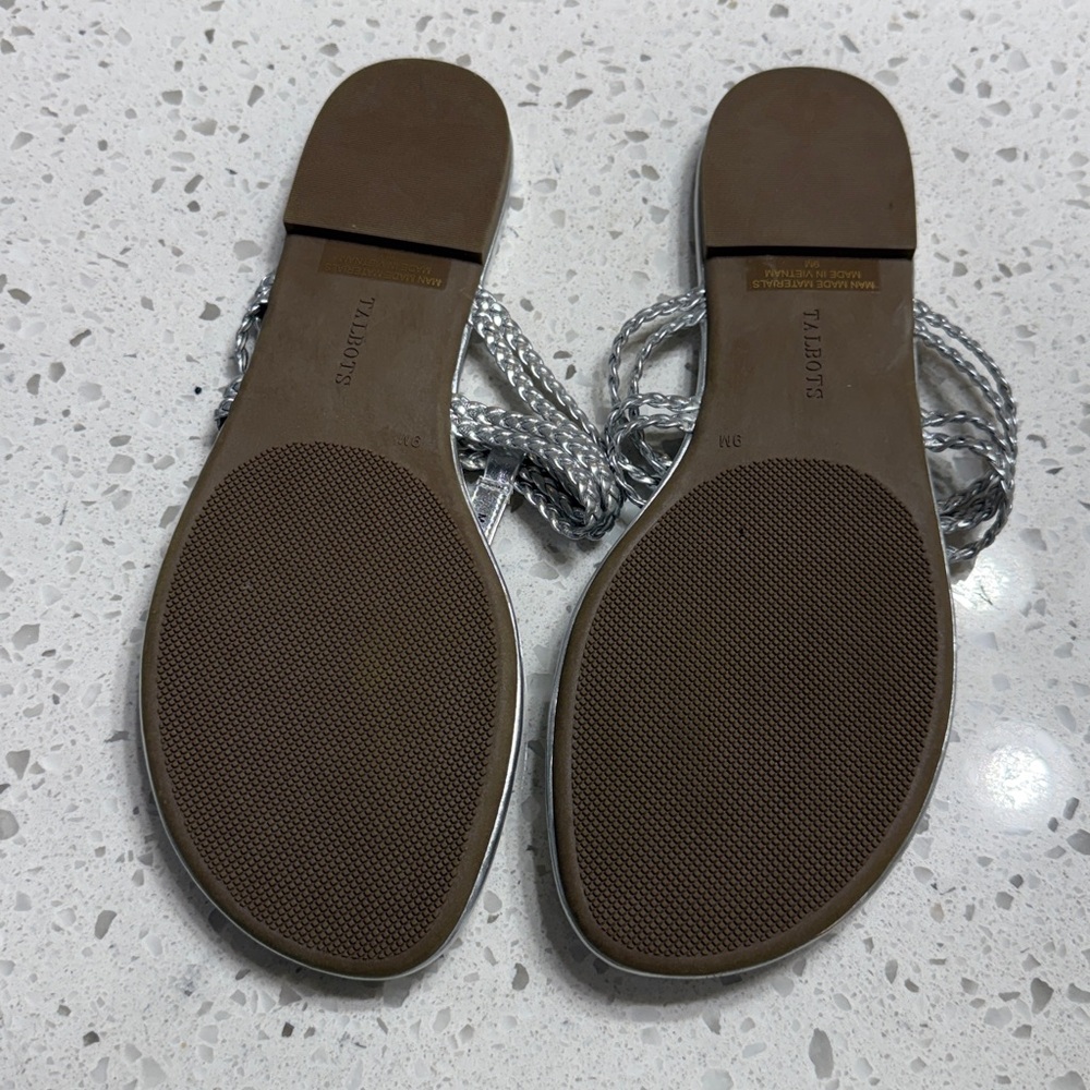Talbots NEW Metallic Silver Braided Sandals flip flop beach resort vacation SZ 9 - Picture 5 of 6